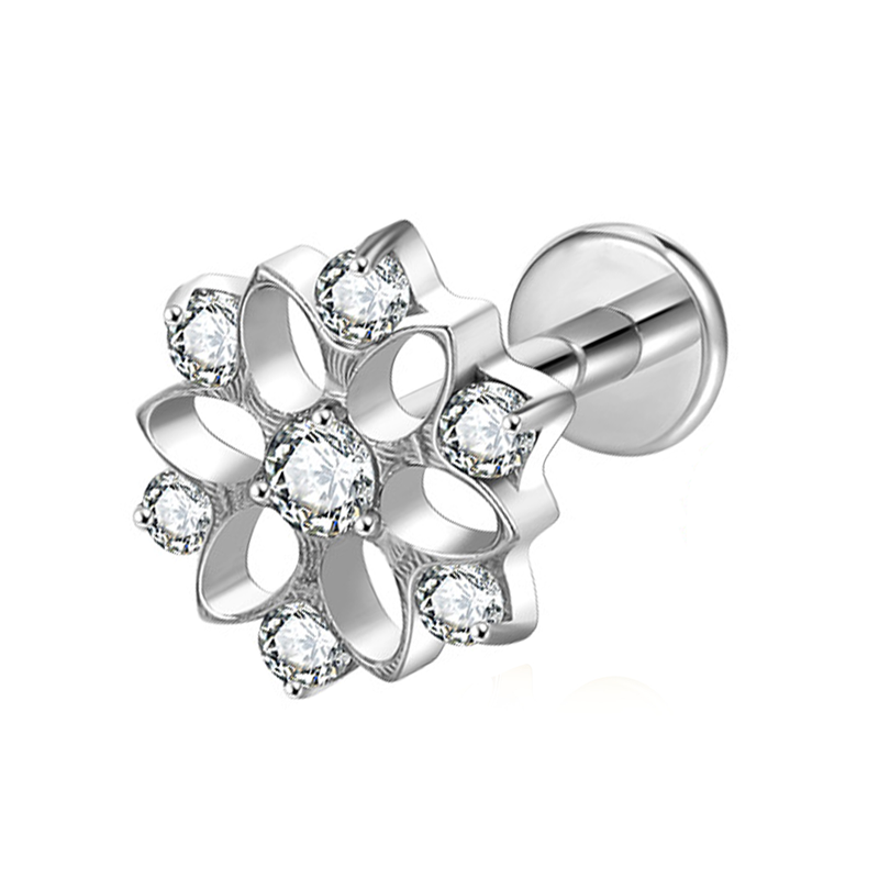 Labret Titane ASTM F136 interne 1,2x8 multi fleur serti strass blanc | iTC