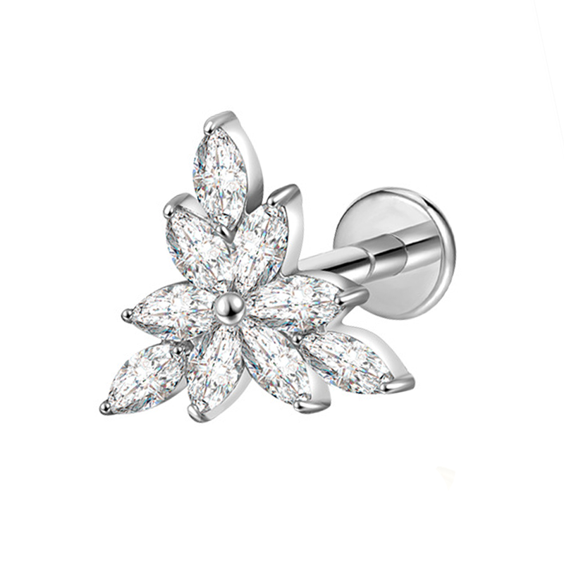 Labret Titane ASTM F136 interne 1,2x8 fleur pétales étoiles  serti strass| iTC