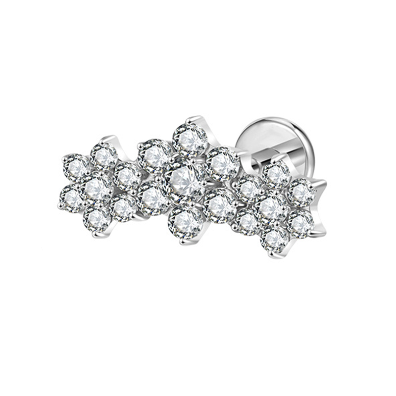Labret Titane ASTM F136 interne 1,2x8 éclat doré triple fleur | iTC
