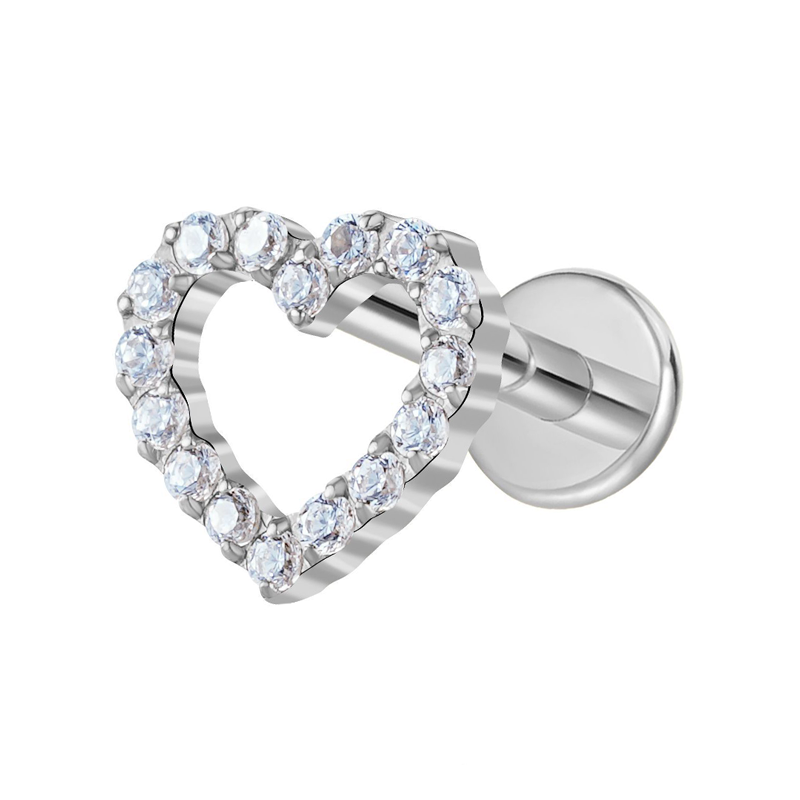 Labret Titane ASTM F136 interne 1,2x8 cœur serti multi strass blanc | iTC