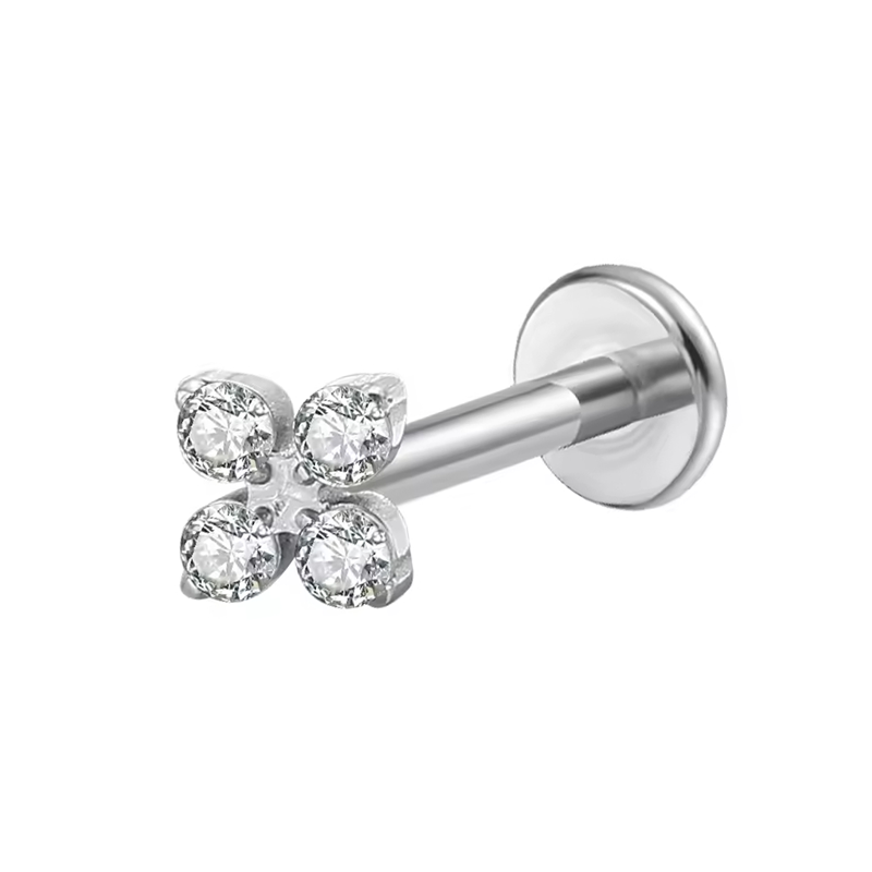Labret Titane ASTM F136 interne  1.2X8  motif fleur 4 strass | iTC