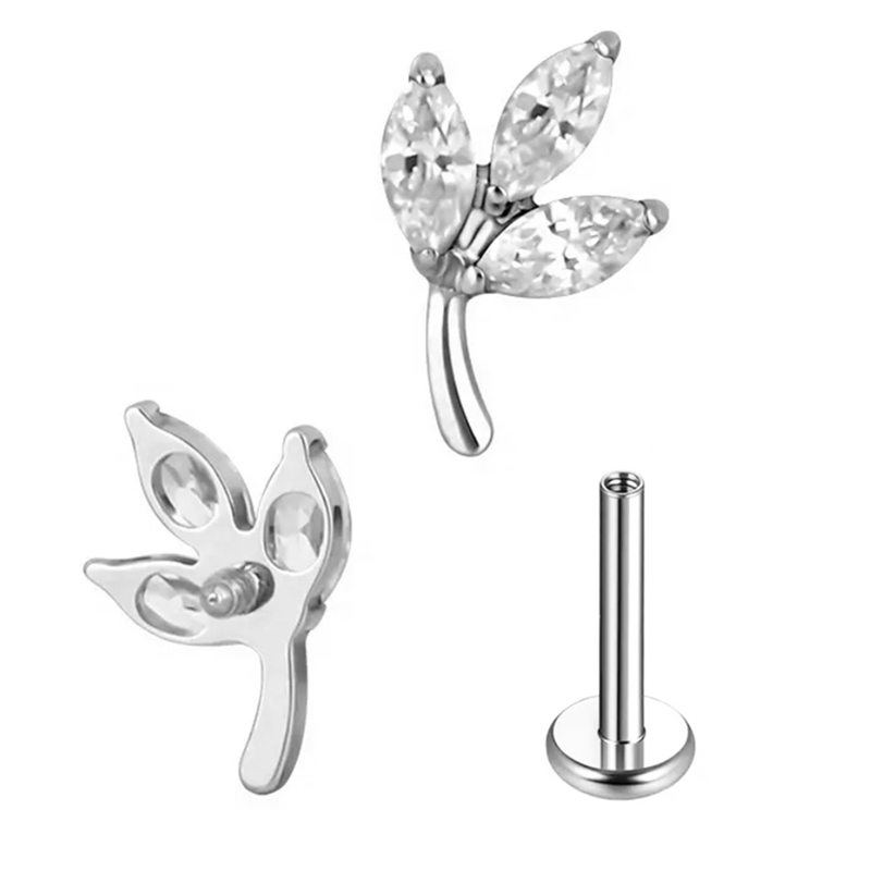 Labret Titane ASTM F136 interne 1,2x8 feuillé serti strass blanc | iTC