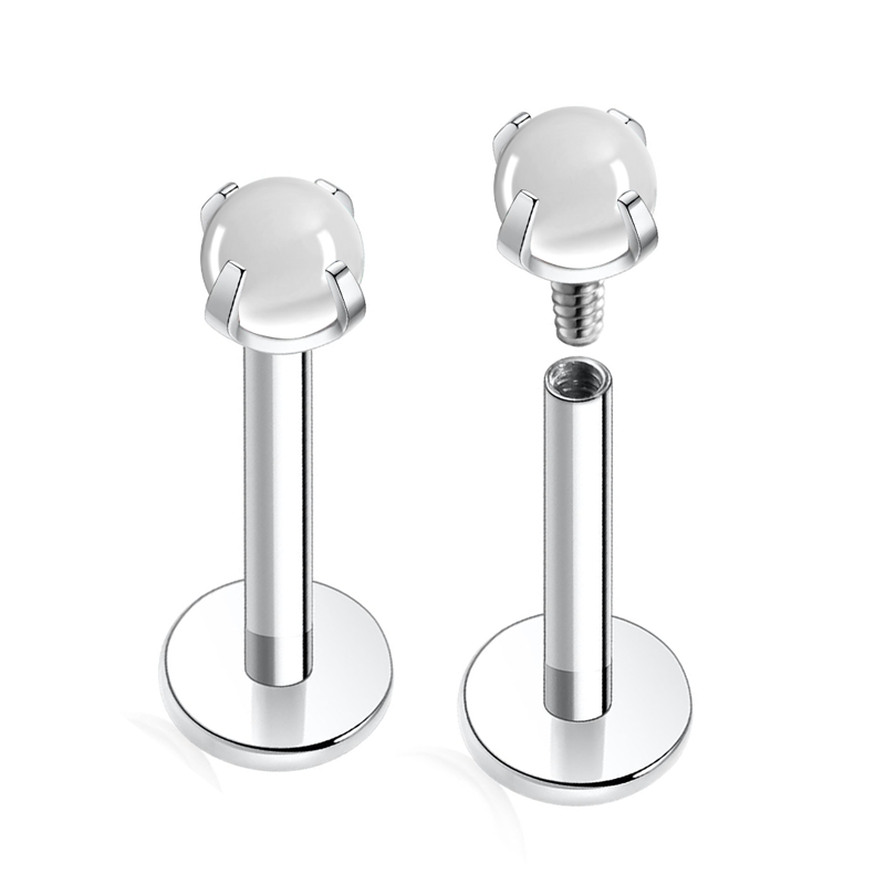 Labret Titane ASTM F136 interne 1.2x8mm opale pierre nacré blanche | iTC