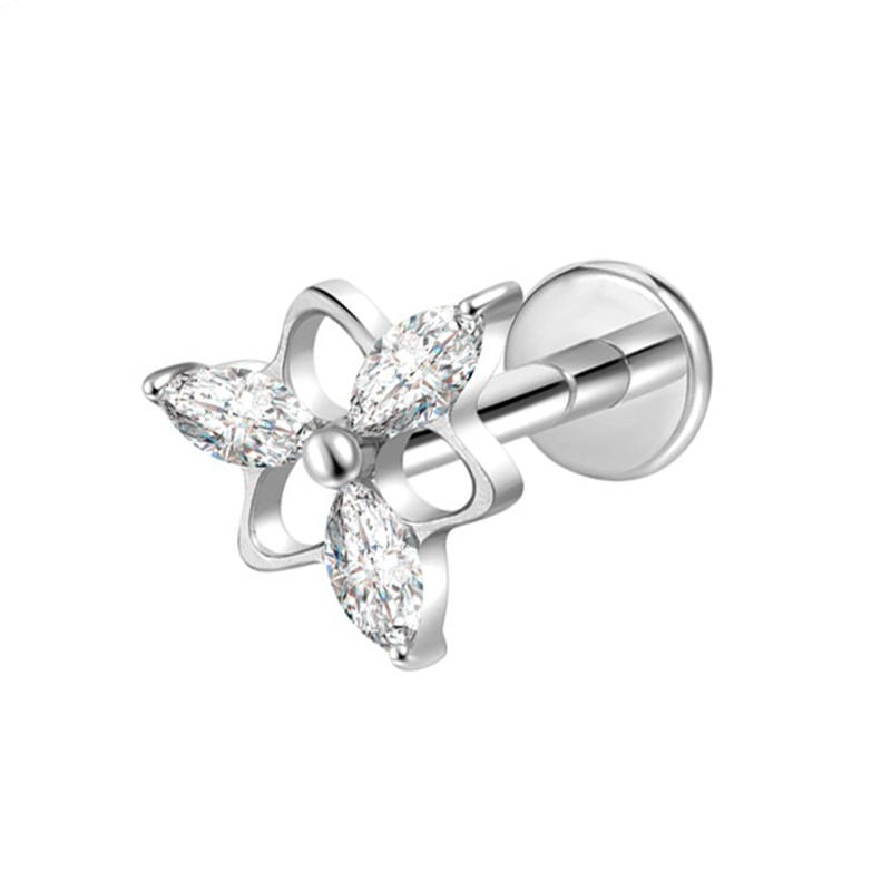 Labret Titane ASTM F136 interne 1,2x8 floral serti strass blanc | iTC