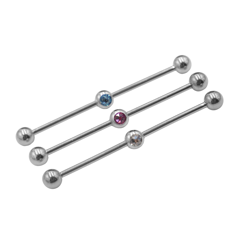 Barbell Acier Industriel Boule Centrale à Strass Coloré | Itc