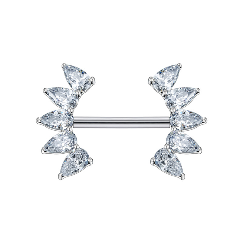 Bijou de téton titane ASTM F136 interne 1,6mm éclat de feuille strass blanc  | i