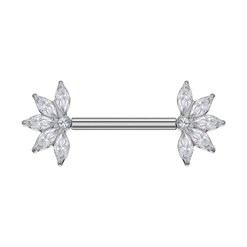 Bijou de téton titane ASTM F136 interne 1,6mm rosace cristal  blanc  | iTC