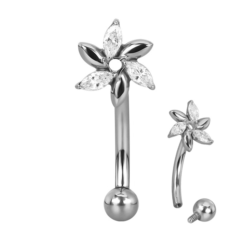 Micro banane titane interne 1.2x8 fleur stylisée cristal blanc | Itc