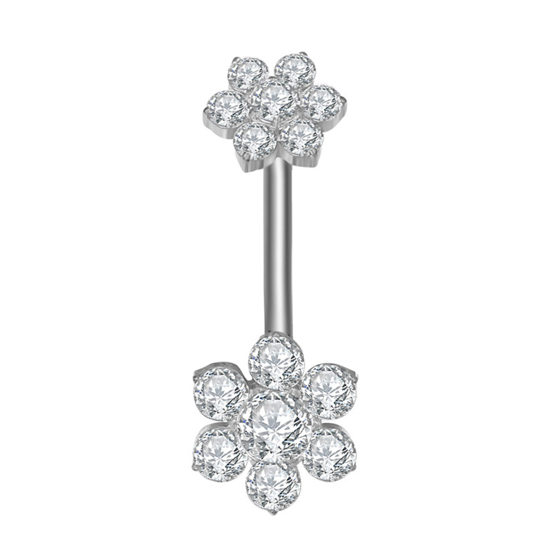 Banane Titane ASTM F136 interne 1.6x10 double fleur strass blanc | iTC