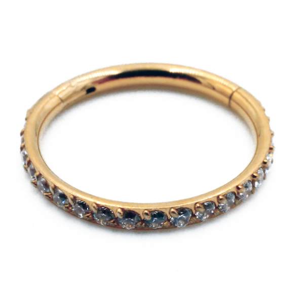 Anneau Acier PVD Gold Charnière à Strass Blanc | Itc