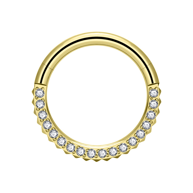 Anneau charnière Titane pvd gold ASTM F136 1,2mm torsadé strass blanc | iTC