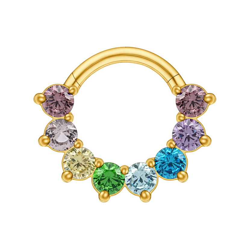 Anneau charnière titane ASTM F136 pvd gold 1,2mm strass rainbow | iTC