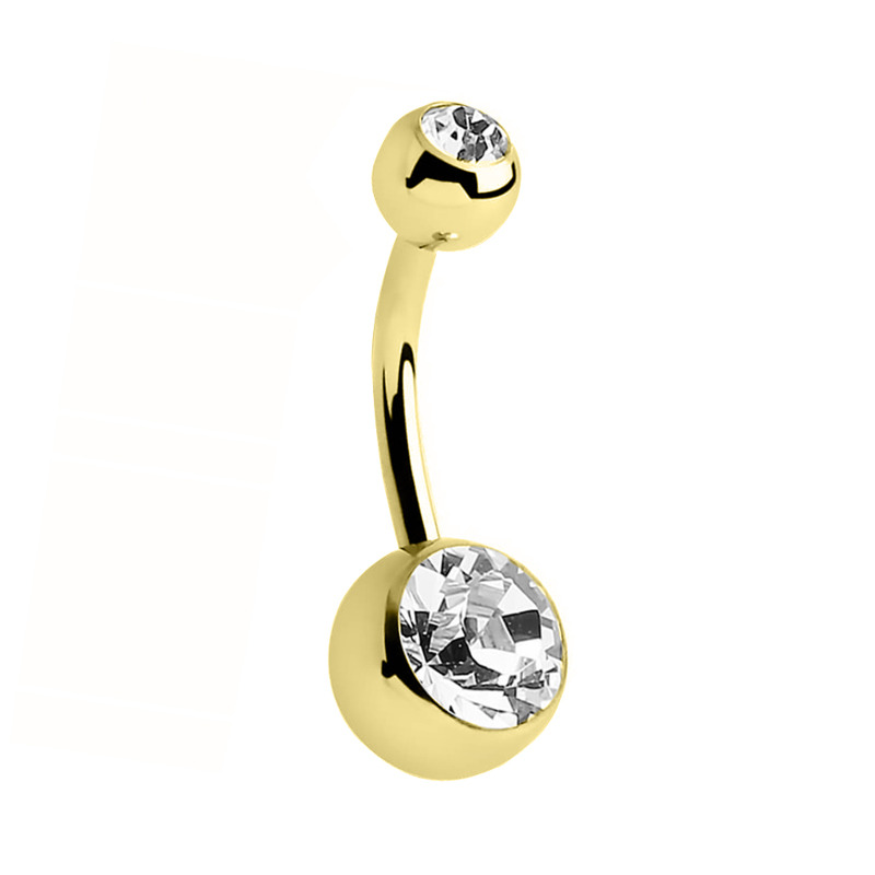 Banane Titane PVD Gold Stérile à Boules rondes Double Strass | Itc