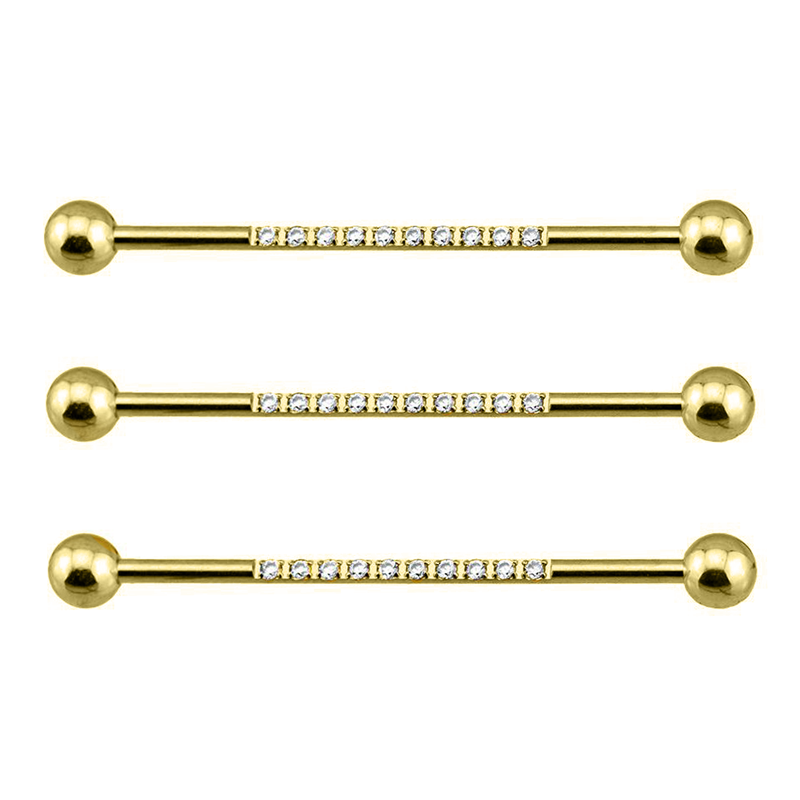 Barbell industriel titane Pvd Gold 1.6x36 boule 5mm avec strass acier | iTC