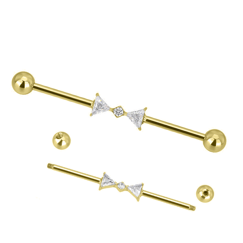 Barbell industriel titane Pvd Gold 1.6x38 boule 5mm motif nœud papillon | iTC