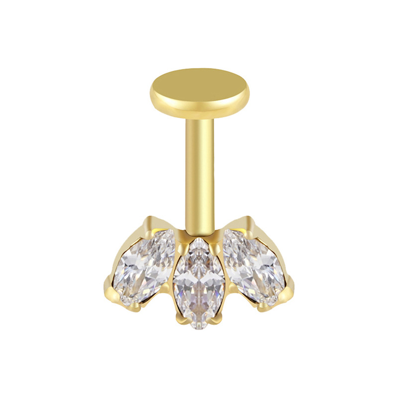 Labret titane ASTM F136 pvd gold interne helix vertical 1,2mm motif 3 marquises