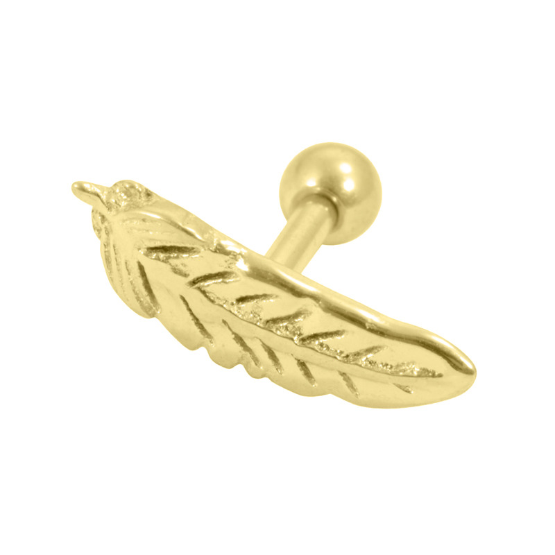 Barbell Acier Doré Or fin motif Plume | Itc