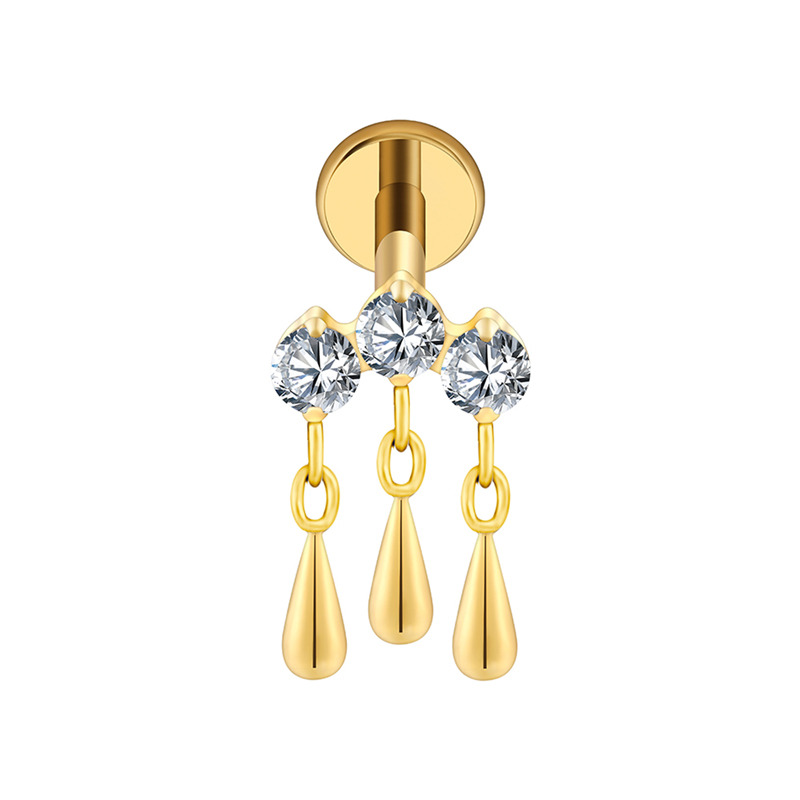 Labret titane ASTM F136 pvd gold interne 1,2mm cristal en cascade pendant goutte