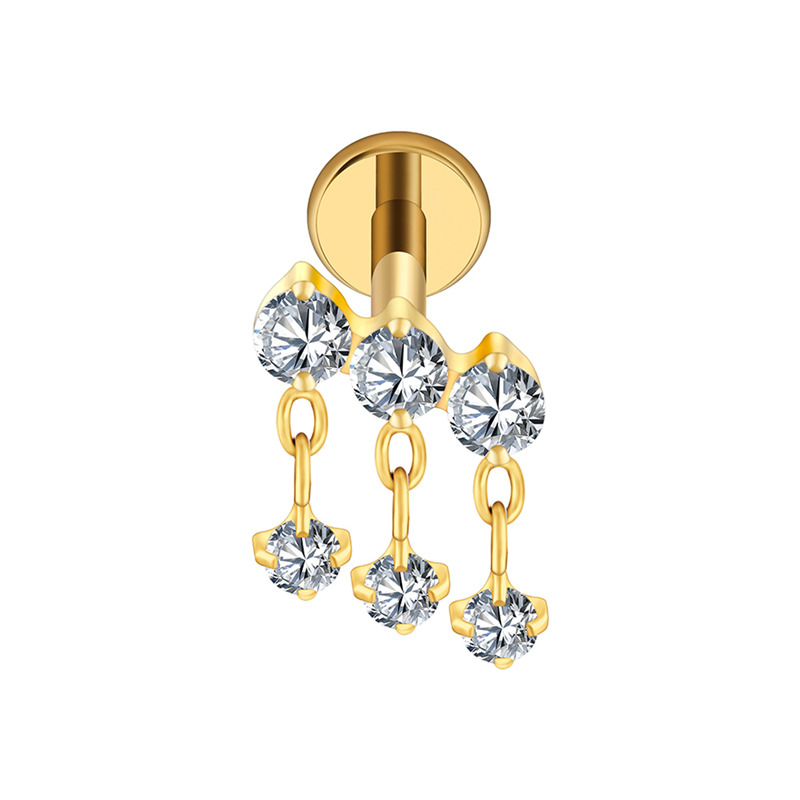 Labret titane ASTM F136 pvd gold interne 1,2mm cristal en cascade strass | iTC