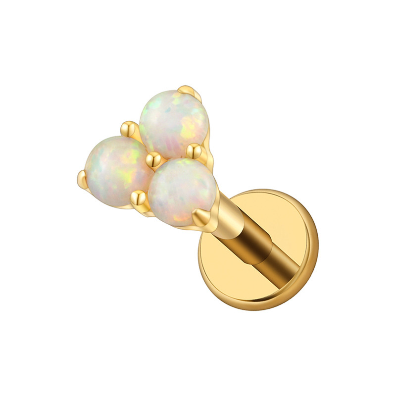 Labret titane ASTM F136 interne  pvd gold 1,2mm trio boule opale blanche | iTC