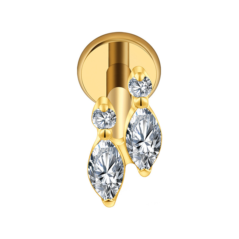 Labret titane ASTM F136 pvd gold interne 1,2mm cristal double ovale strass blanc