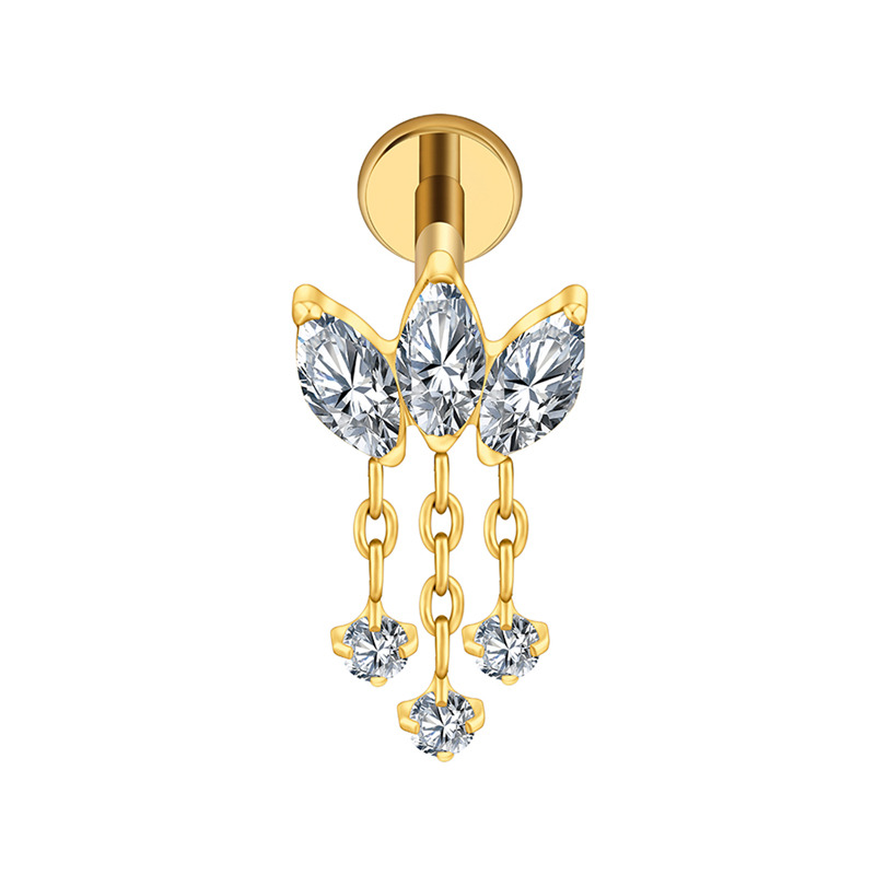 Labret titane ASTM F136 pvd gold interne 1,2mm feuilles et pampilles cristal | i