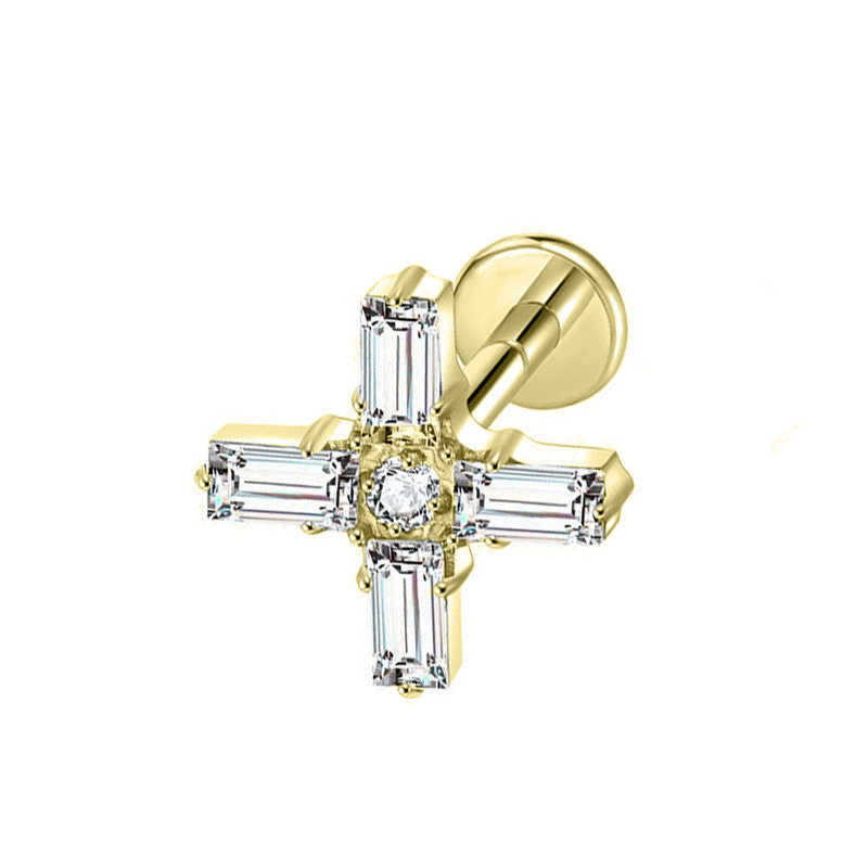 Labret Titane pvd gold ASTM F136 interne 1,2x8 croix strass blanc | iTC