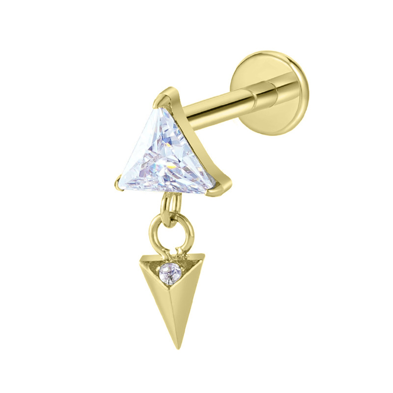 Labret Titane pvd gold ASTM F136 interne 1,2x8 strass triangle pendant | iTC