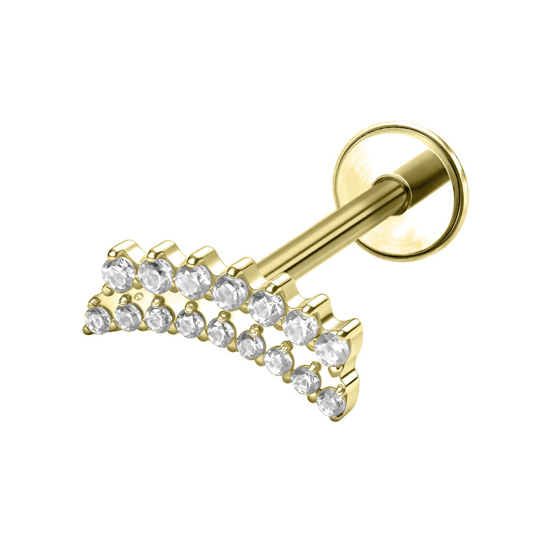 Labret Titane pvd gold ASTM F136 interne 1,2x8 arc double rangéee strass | iTC