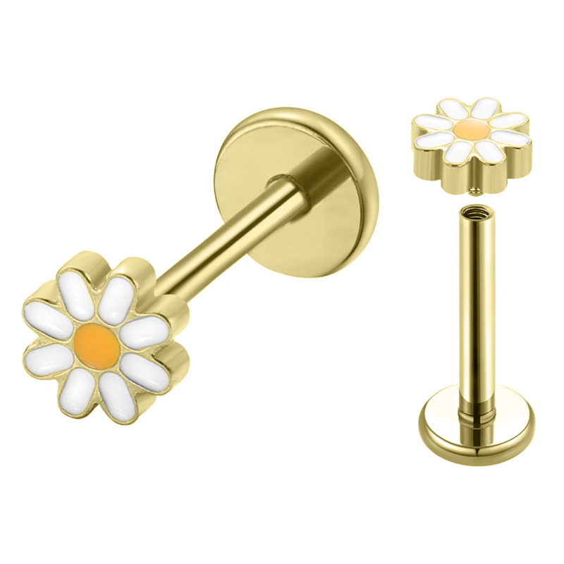 Labret Titane pvd gold ASTM F136 interne 1,2x8 fleur marguerite | iTC