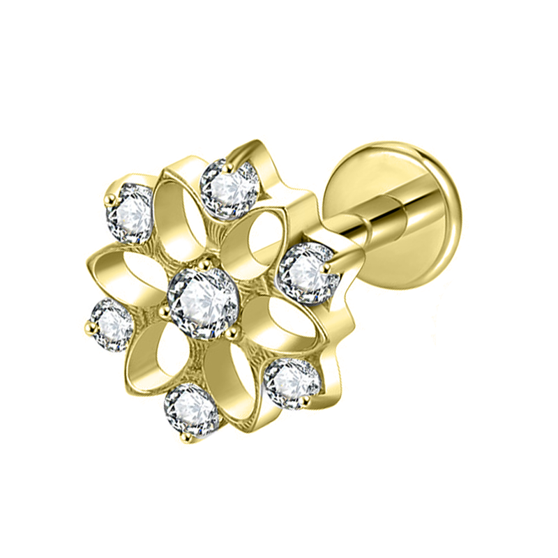 Labret Titane ASTM F136 interne pvd gold 1,2x8 multi fleu serti strass  | iTC