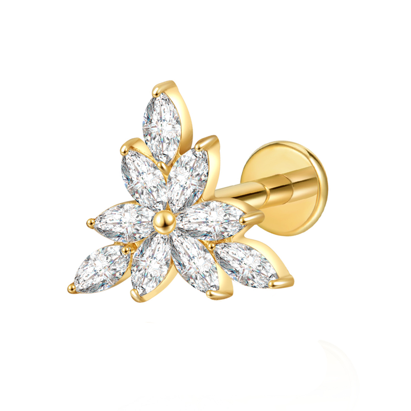 Labret Titane ASTM F136 interne pvd gold 1,2 fleur pétales étoiles  serti | iTC