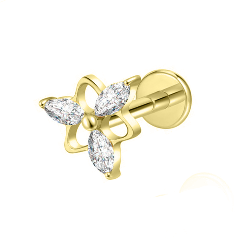 Labret Titane ASTM F136 interne pvd gold 1,2x8 floral serti strass blanc | iTC