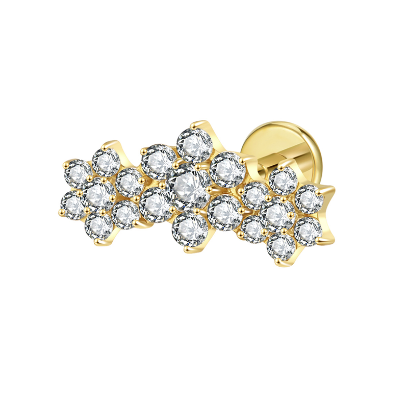 Labret Titane ASTM F136 interne pvd gold 1,2x8 éclat doré triple fleur | iTC