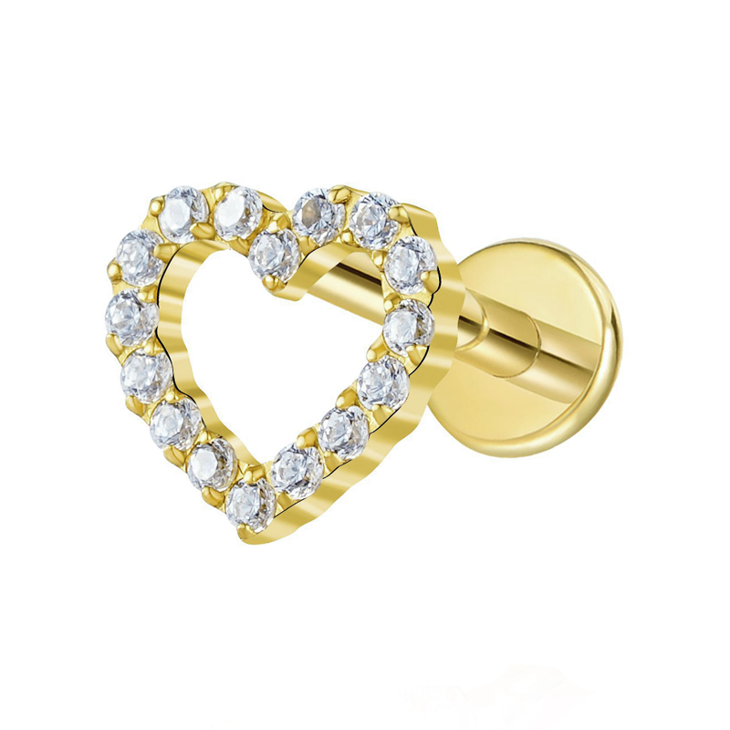 Labret Titane ASTM F136 interne pvd gold  1,2x8 cœur serti multi strass | iTC