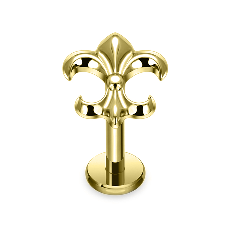 Labret Titane ASTM F136 interne pvd gold 1,2x8 fleur de lys | iTC