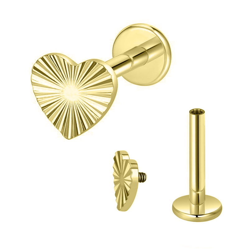 Labret Titane ASTM F136 interne pvd gold  1.2x8 cœur strillé | iTC