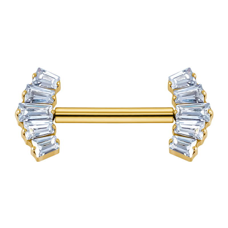Bijou de téton titane ASTM F136 pvd gold interne 1,6mm  éventail strass blanc  |