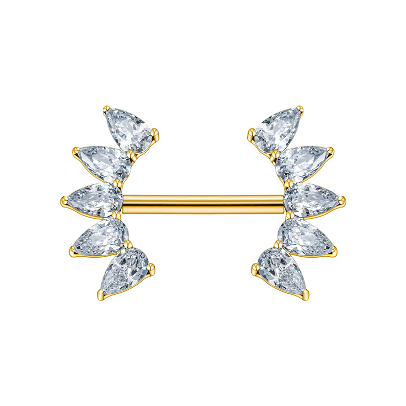 Bijou de téton titane ASTM F136 pvd gold interne 1,6mm éclat de feuille strass |