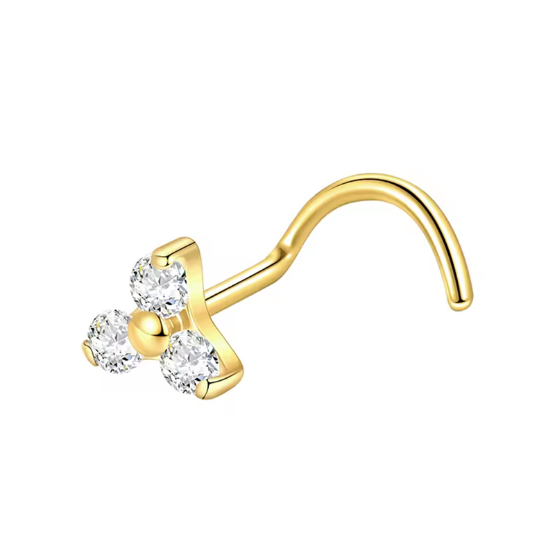 Stud nez Titane doré ASTM F136 0.8 fleur cristal blanc | iTC