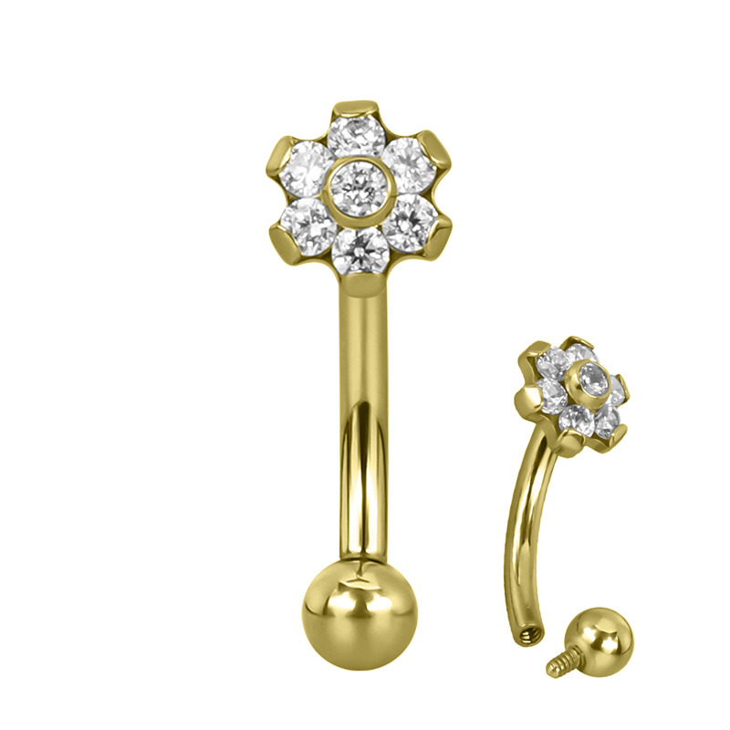 Micro banane titane interne pvd gold 1.2x8 fleur sertie blanc | Itc