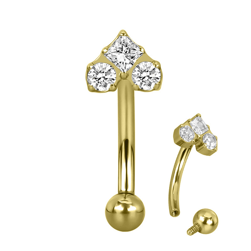 Micro banane titane interne pvd gold  1.2x8 cœur facette serti blanc | Itc