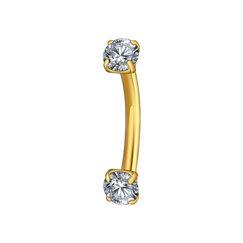 Micro banane titane ASTM F136  pvd gold interne 1,2mm double strass griffé | iTC