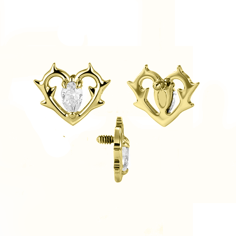 Accessoires Titane ASTM F136 interne pvd gold  cœur couronné strass blanc | iTC