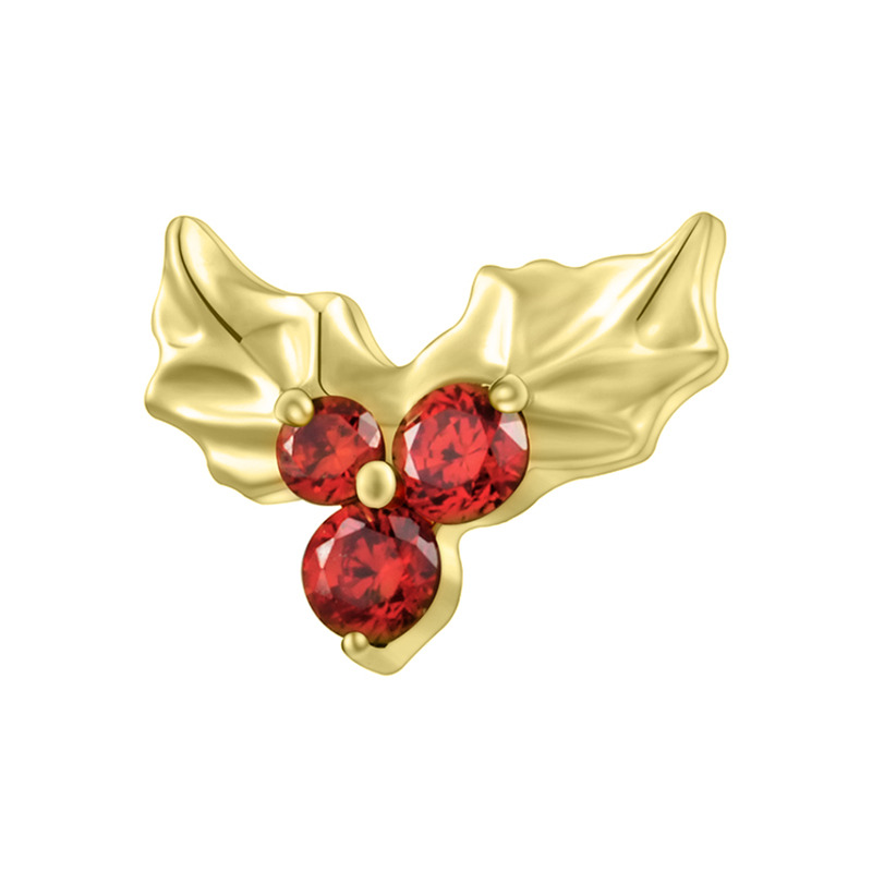 Accessoire interne Titane pvd gold 0.9 motif feuille de gui strass rouge | iTC