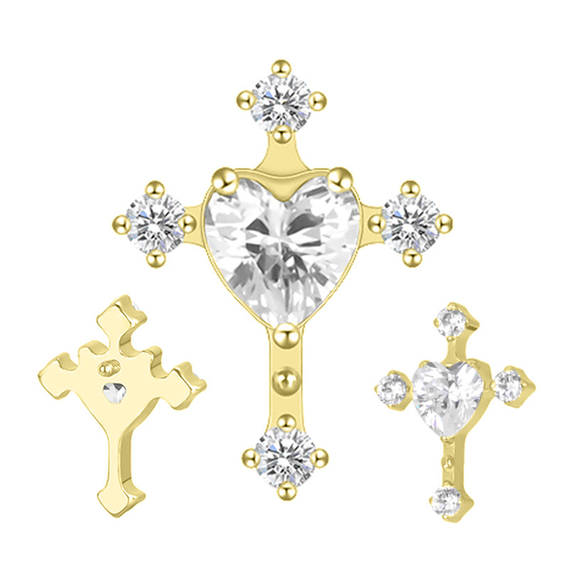Accessoire interne pvd gold Titane 0.9 motif  croix ornée strass blanc | iTC