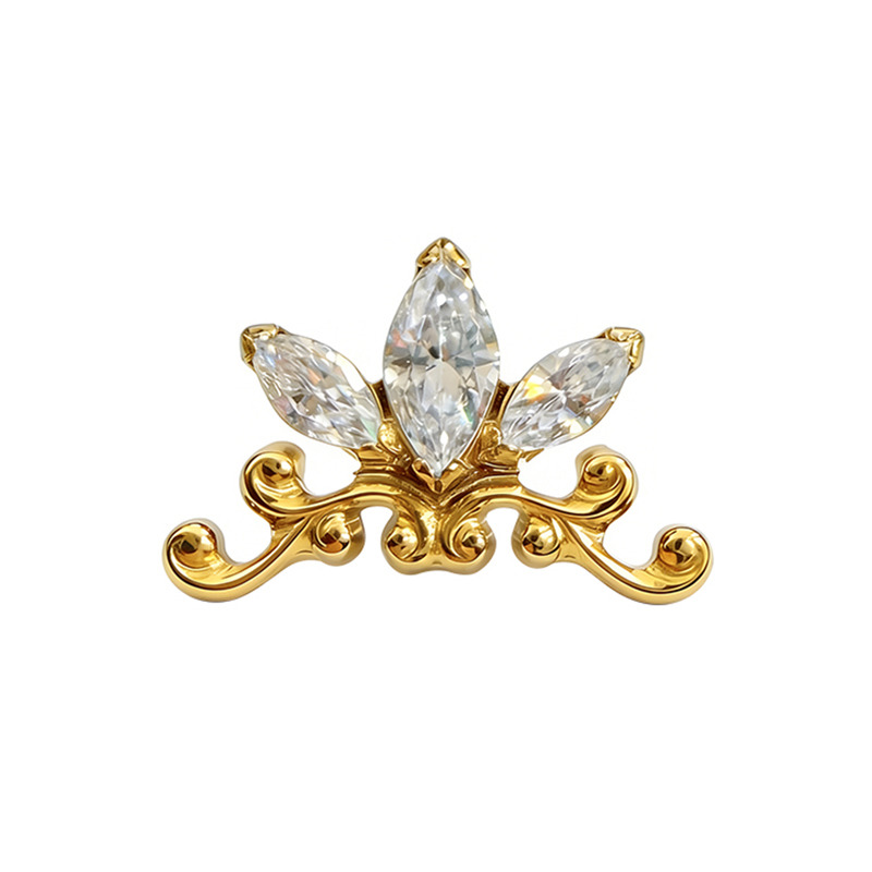 Accessoire interne Titane ASTM F136 pvd gold 0.9 mm ornement floral blanc | iTC