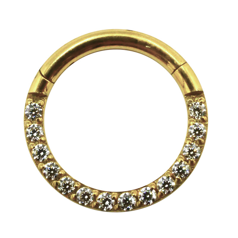 Anneau Charnière Titane PVD Gold Stérile motif Strass Latéral | Itc