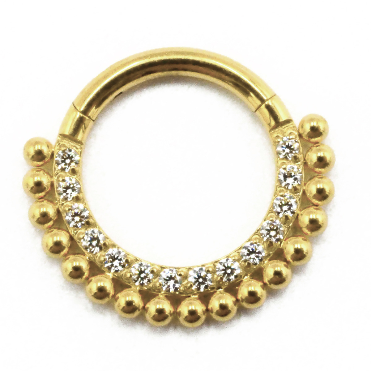 Anneau Charnière Titane PVD Gold Stérile motif Asia Bille à Strass | Itc