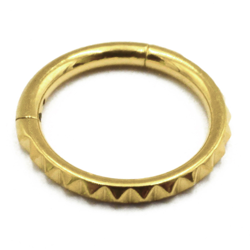 Anneau Charnière Titane PVD Gold Stérile motif pointes | Itc